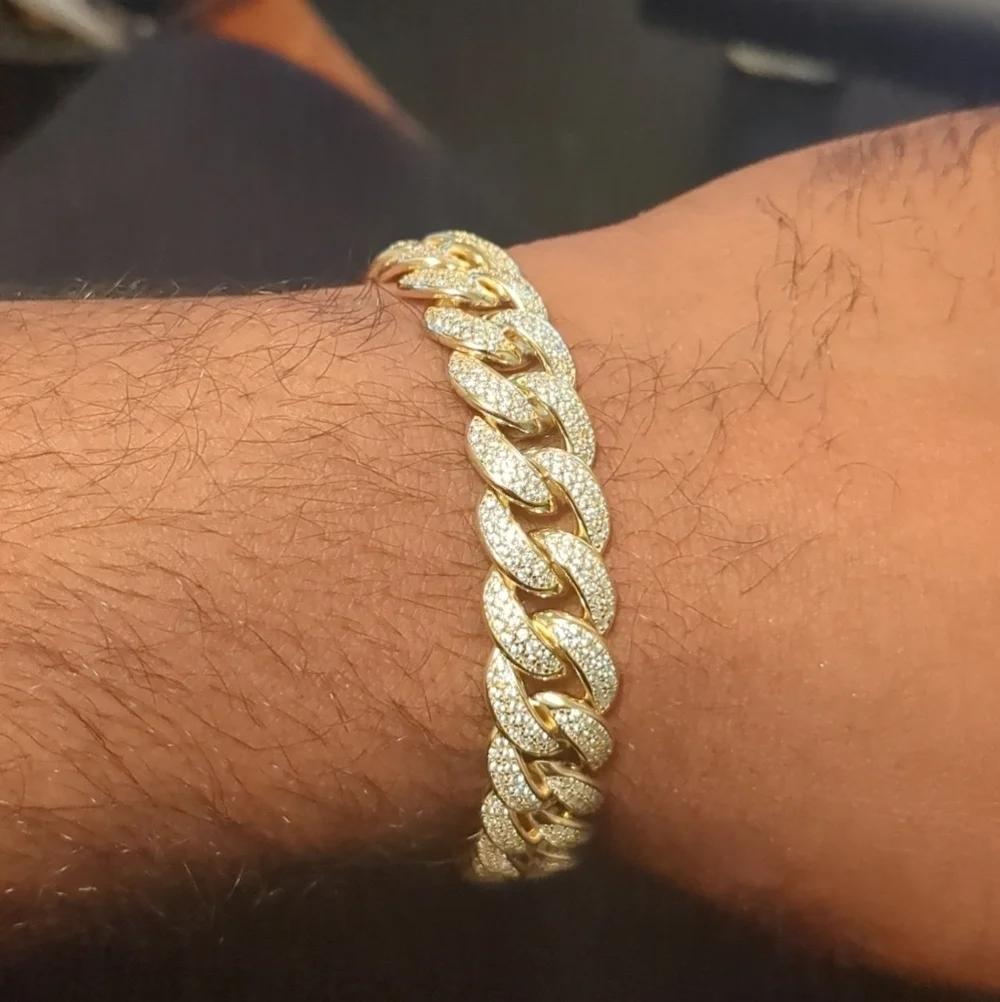 Silver 925 Gold Plated CZ Encrusted Curb Bracelet 11.7mm - CHCZ104 GP 8